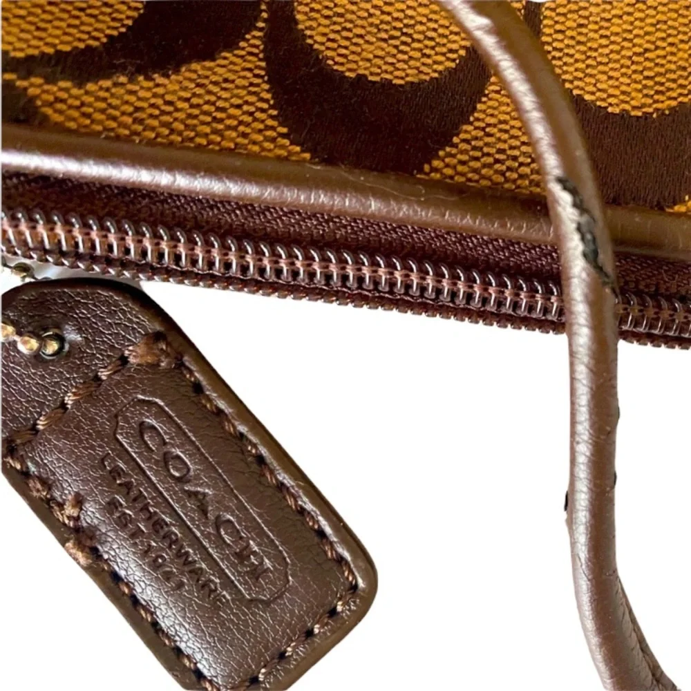 Coach Wristlet Purse Luxury Signature Monogram Classic CC Print Neutral Brown